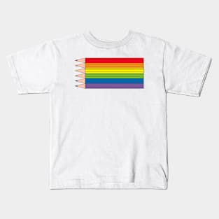 LGBTQI+ Rainbow Pride Flag color pencil set design Kids T-Shirt